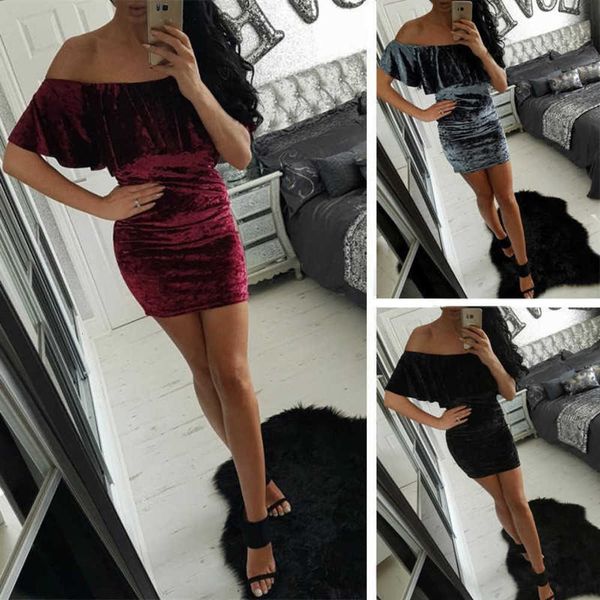 

one neck off shoulder tight solid color fashionable velvet dress, Black;pink
