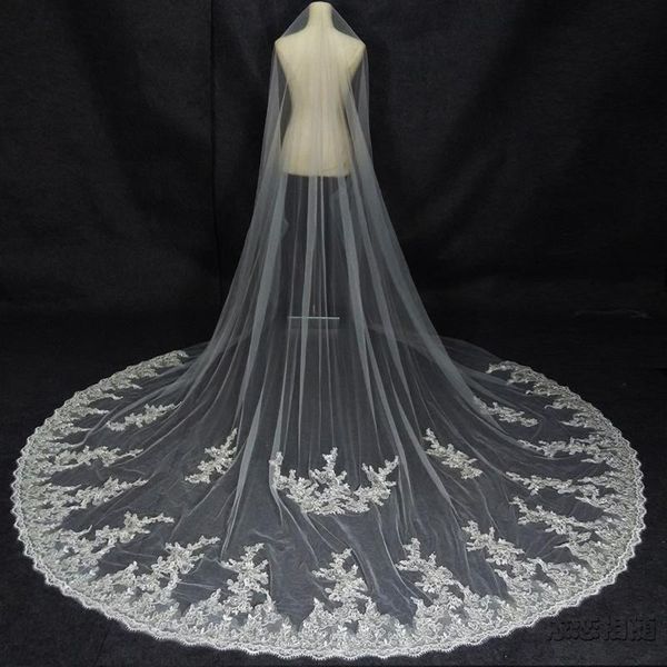 

bridal veils 2021 bride 3m luxury sequins lace long paragraph wedding veil big tattoo soft yarn can be customized brid, Black