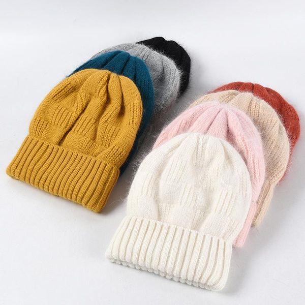

beanies real fur winter hat for women thick ski plaid cashmere wool knitted warm soft knit bonnet skullies