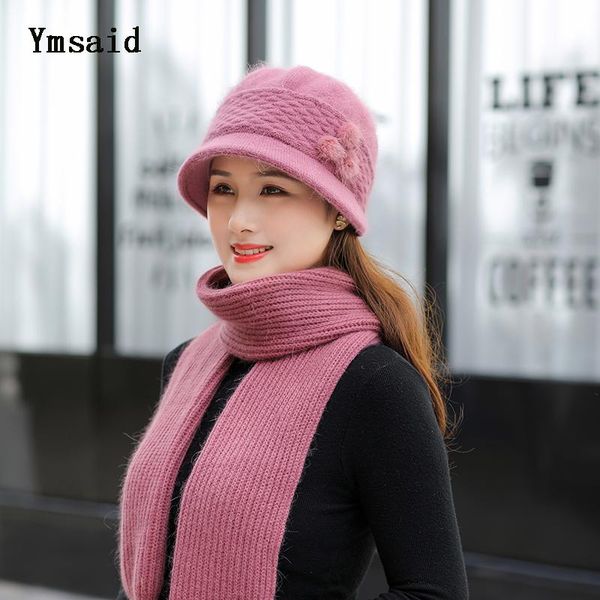 

beanie/skull caps winter fur hat scarf 2 pc set for women thick female mother casual solid color wool knitted bucket, Blue;gray