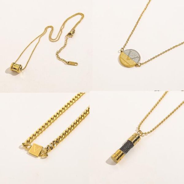 

designer gold necklace classics v letter engrave stainless steel necklaces letter design man woman 5 styles jewelry no box, Silver