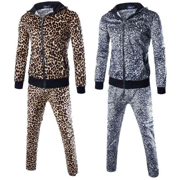 

tracksuit 2021 men's suit fashion trend leopard print casual sweater sports, Gray
