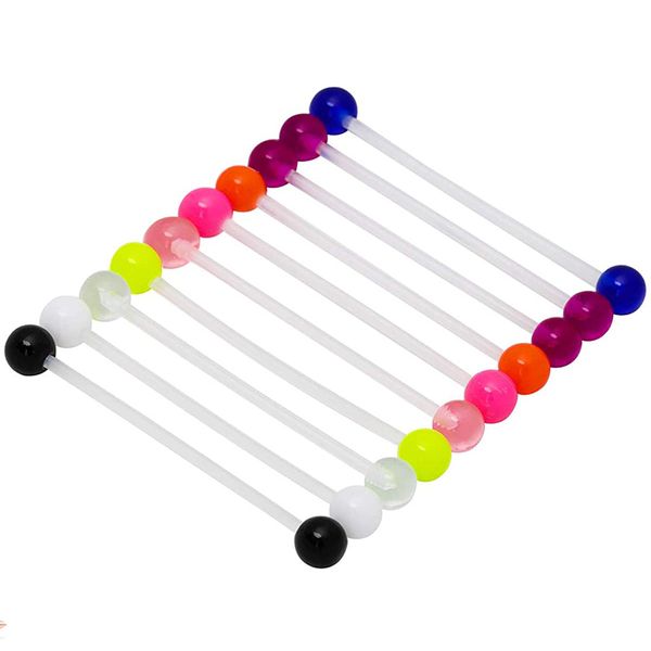 

10 pcs industrial barbell earrings 14g bioflex cartilage earring body piercing jewelry 38mm bar colorful acrylic balls, Silver