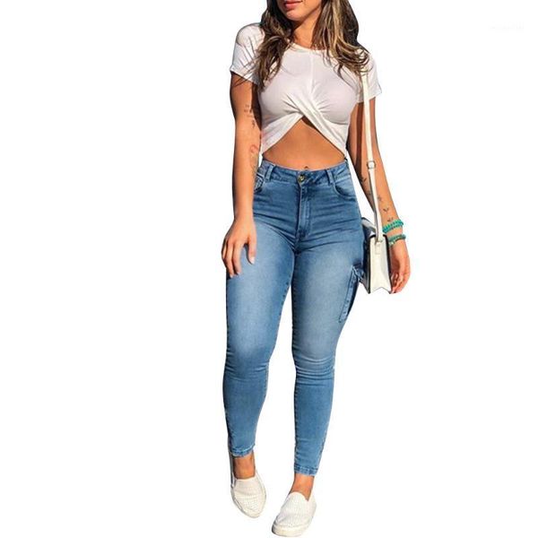

women's jeans fashion stretchy blue women casual denim pants trousers pencil skinny pocket slim push up calf length