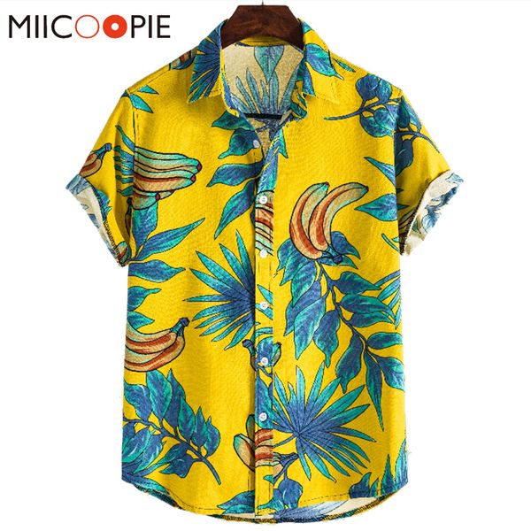 

hawaiian casual shirt men 2020 summer short sleeve banana printed loose floral shirt mens holiday vacation clothing chemise 5xl, White;black