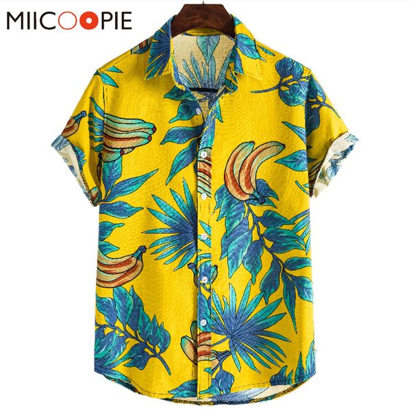 

hawaiian casual shirt men 2020 summer short sleeve banana printed loose floral shirt mens holiday vacation clothing chemise 5xl, White;black