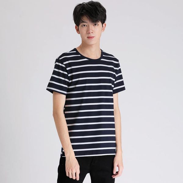 

men's t-shirts striped casual classical vintage loose korean style streetwear o-neck short sleeve cotton youth male tees, White;black