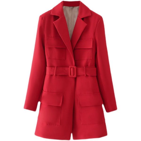 

women's suits & blazers 2021 autumn solid woman red blazer single-breasted elegant defined waist ladies coat, White;black