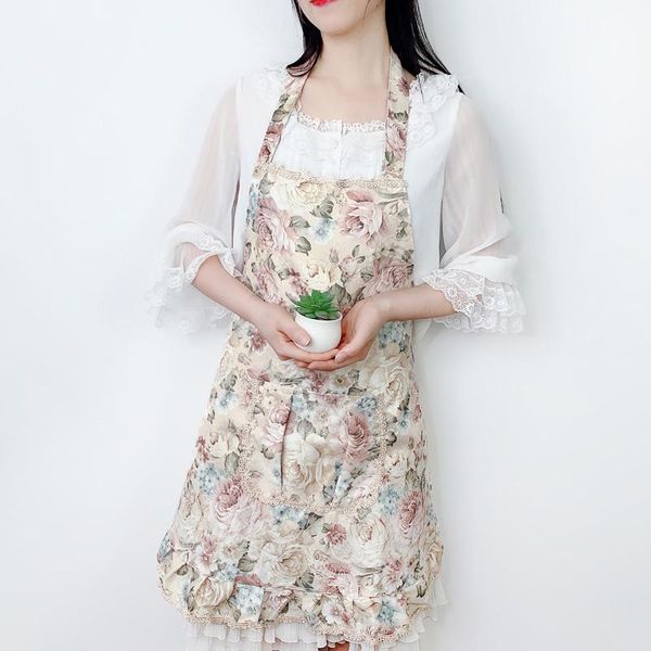 

waitress woman lace kitchen apron long short half flower art nail shop work cotton bib restaurant aprons pinafore fashion