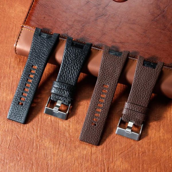 

watch bands genuine leather bracelet band 32*18mm watchstrap for strap dz1216 dz4246 dz4247 dz287 dz1273 black, Black;brown