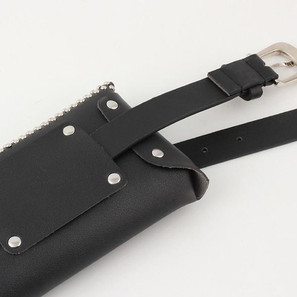 

women portable waist pack adjustable delicate party rivet storage pu leather travel wallet hands casual with belt bags