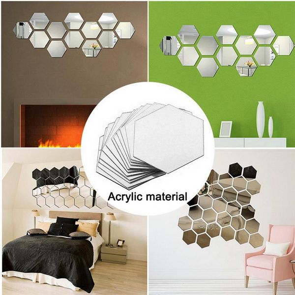 

mirrors 12pcs/set 3d mirror wall stickers home decor hexagon acrylic sticker diy mural removable room decal art ornament for