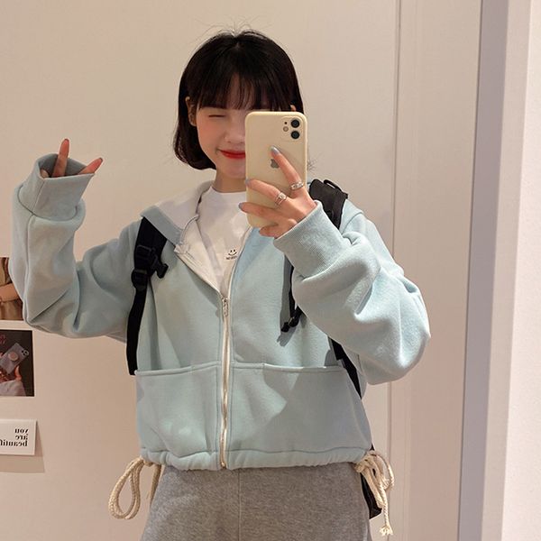 

5 colors 2021 women preppy style autumn winter hoodie coats warm zipper jacket clothing female short coat womens (f4208), Black;brown