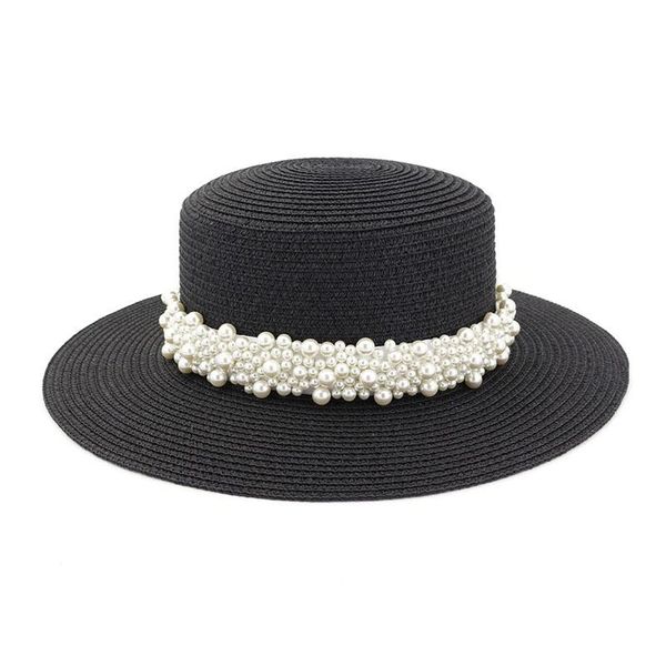 

wide brim hats summer women's cap beach sun straw hat panama 2021 fashion pearl girls visor accessories spring bucket women, Blue;gray