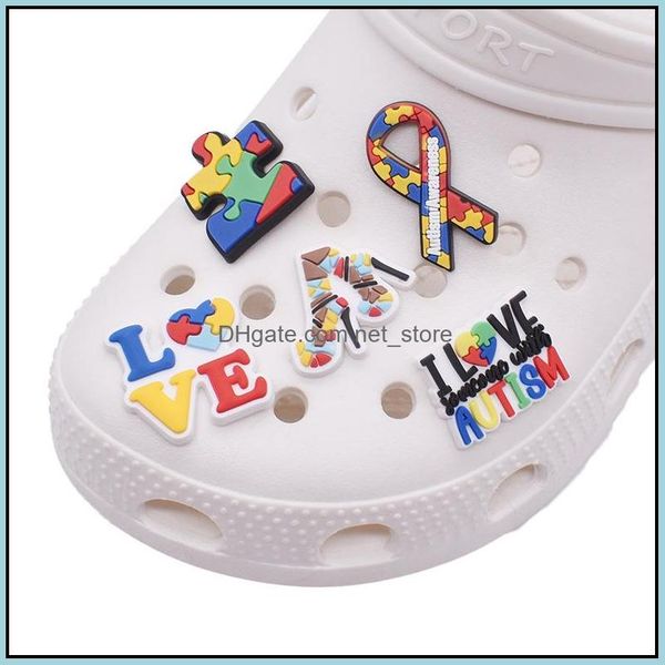 

autism awareness puzzle croc charms for shoe decorations accessories pvc clog wirstband bracelets charm buttons gift kids boy girls adts men, White;pink