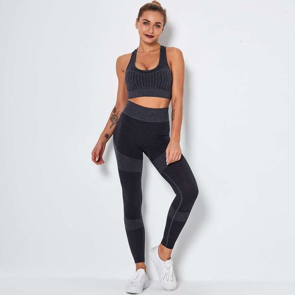 

women's tracksuits tracksuits seamless knitting moisture absorption and sweat wicking bra suit sports running fitness pants for women l, Gray