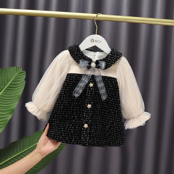 

girl's dresses 2021 sweet fashion warm winter girls princess velvet dress children kids baby infants bow long sleeve thicken vestidos, Red;yellow