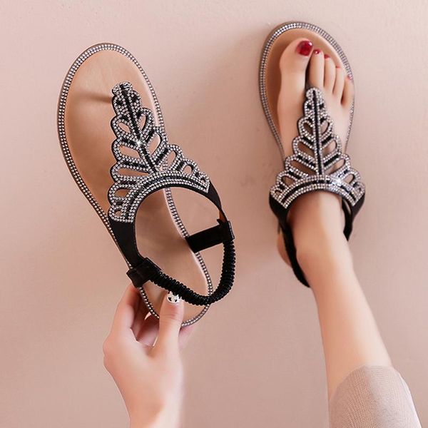 

sandals 2021 fashion women's shoes flat flip flops rhinestones outdoor beach summer comfortable casual, Black