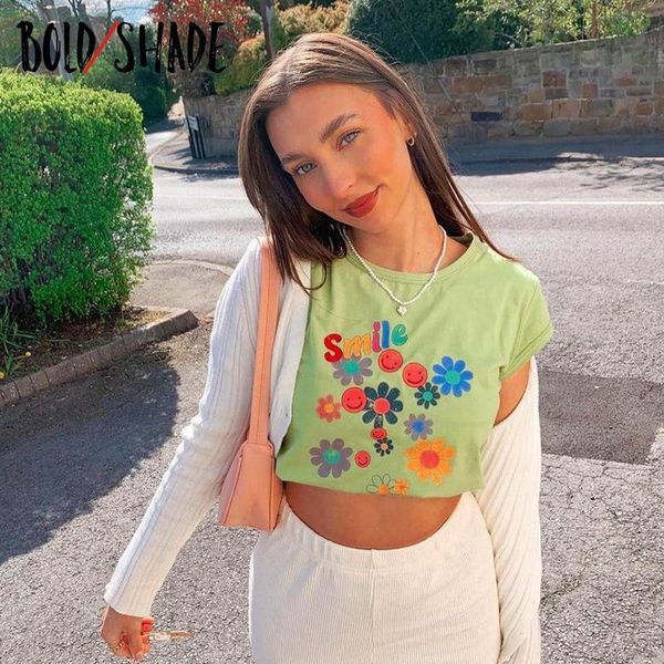 

women's t-shirt bold shade indie aesthetic y2k baby tee floral letter print short sleeve women streetwear t-shirts preppy style grunge, White