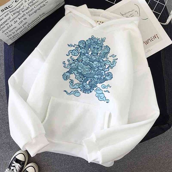 

streetwear chinese dragon print hooded winter sweatshirt clothes women oversized sweetshirt harajuku vintage hoodie, Black
