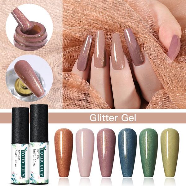 

nail gel four lily glitter sequins polish colorful semi permanent hybrid varnish gray green series soak off uv led art, Red;pink
