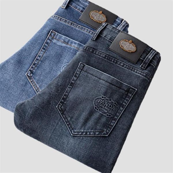 

men's jeans stretch cotton slim straight leg comfortable pants, Blue