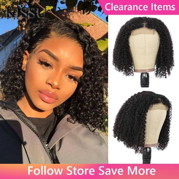 

12inch bob wig kinky curly lace front wigs for black women peruvian human hair bob1, Black;brown