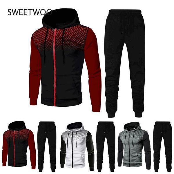 

autumn and winter men's sportswear suit 2-piece casual loose jogging track field clothing gym, White;black
