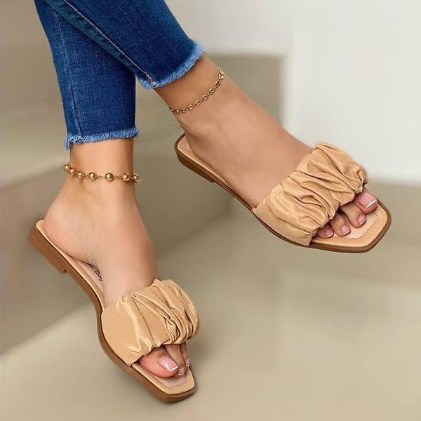 

slippers women shoes flats ladies solid color sandals square toe for female casual classic outside beach 2021 fashion, Black