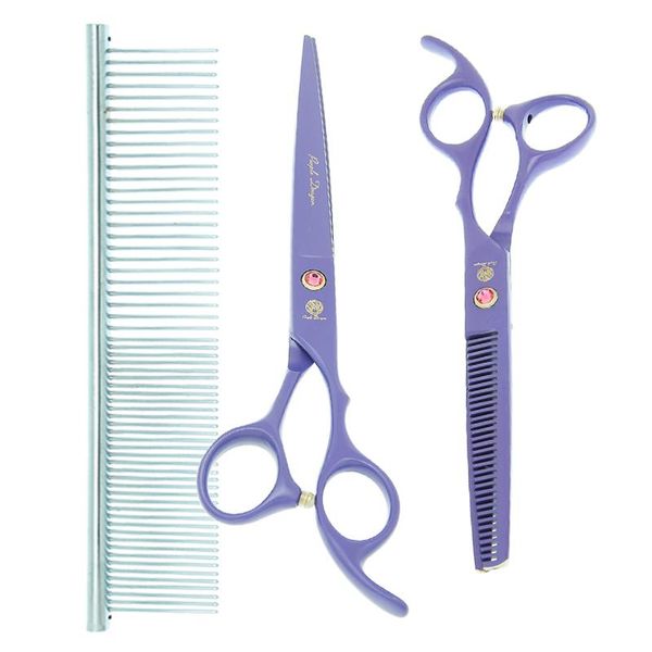 

hair scissors purple dragon 7.0" professional pets grooming japan steel dogs cutting thinning shears curved hairdressing tools b0038b
