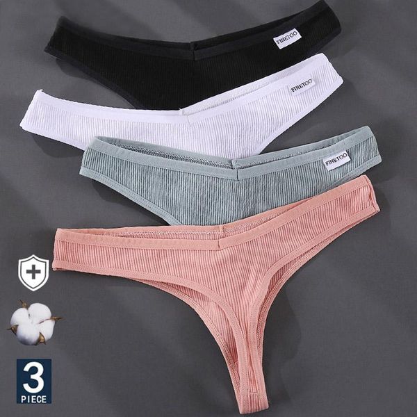 

women's panties 3pcs/set g-string cotton underwear female underpants thong solid color pantys lingerie -xl design, Black;pink