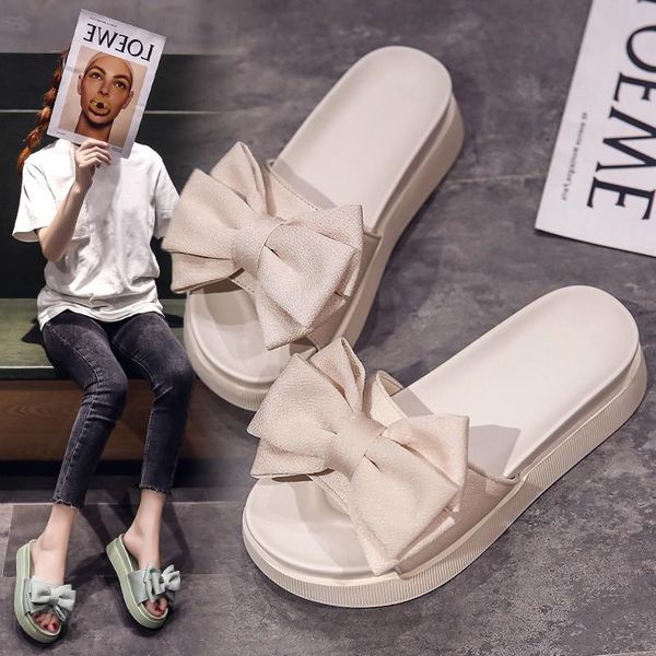 

sandals platform female bow summer 2021 women thick bottom slip on shoe wedge with open toe shoes, Black
