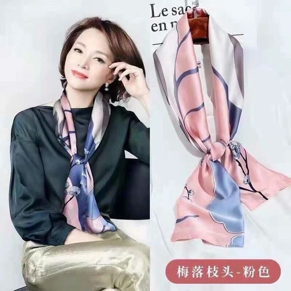 

thin and narrow strip small silk scarf for women, Blue;gray