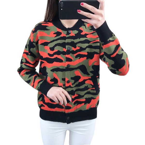 

women's sweaters autumn short cardigan sweater camouflage jacket fashion loose plus size print single breasted ladies knitted 5xl, White;black
