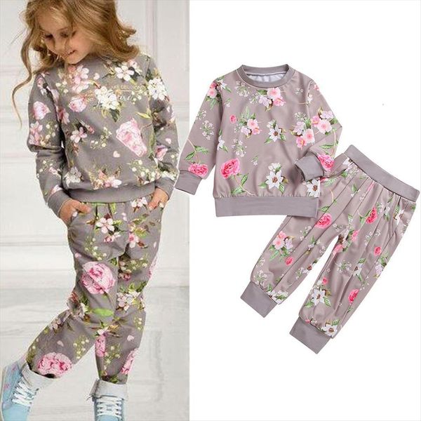 

toddler girls clothes kids long sleeved floral christmas autumn childrens sweater outfits sport suits children clothing, White