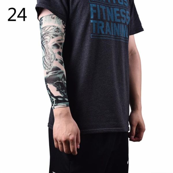 

elbow & knee pads high elastic tattoo sleeves arm warmer men uv protection outdoor temporary fake sleeve mangas fashion, Black;gray