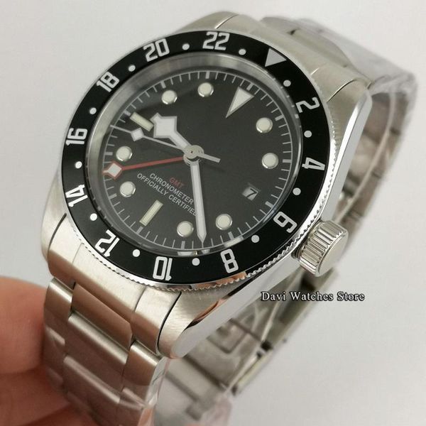 

corgeut 41mm luxury men watches lume schwarz bay gmt automatic sport swim clock mechanical wristwatch wristwatches, Slivery;brown