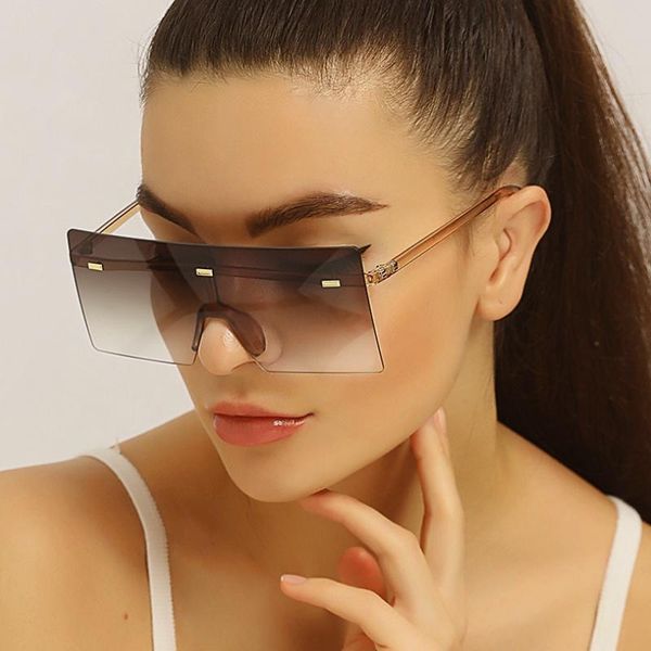 

sunglasses oversized designer flat women luxury plastic frame eyewear gradient one-piece square len shades lunette de soleil, White;black