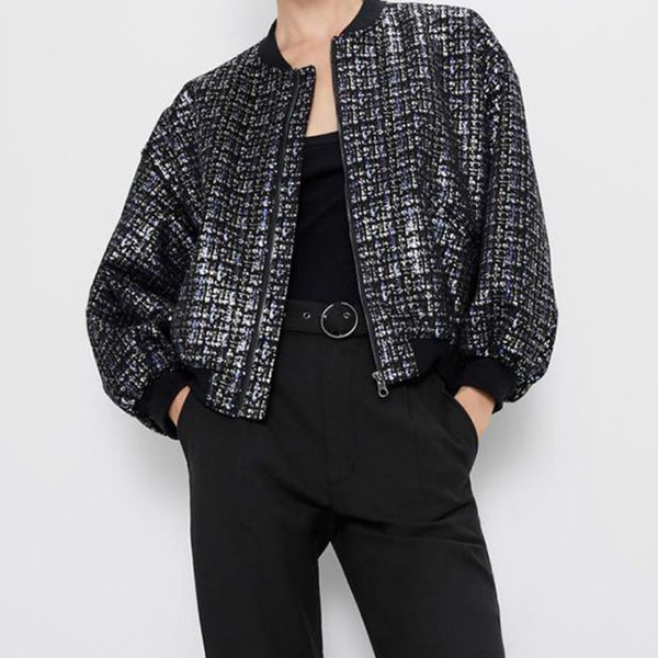 

women's sweaters robet with zipper, black jacket cucumber, round collar, elegant multicedered layer, women's outer garment, fashio, White;black