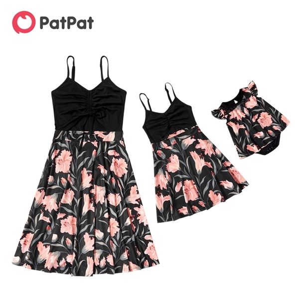 

summer black splice floral print sling dresses for mommy and me 210528, Blue