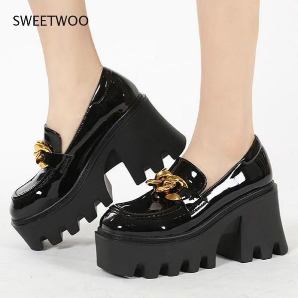 

dress shoes 2021 wedge heel british style women fashion patent leather women's loafers platform leisure, Black
