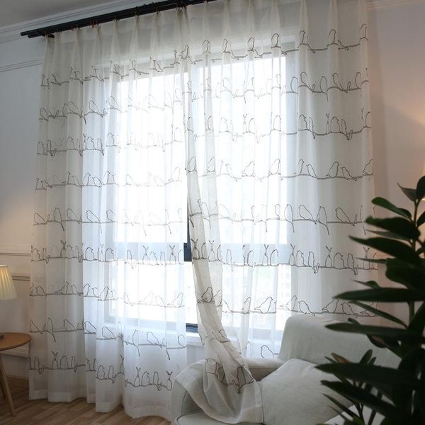 

curtain & drapes pastoral tulle curtains for living room birds embroidered children's bedroom linen kitchen on the windows
