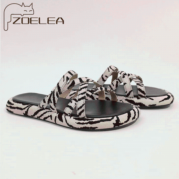 

slippers zoelea 2021 fashion zebra pattern shoes woman summer platform for women black beige basic 35-40 slipper