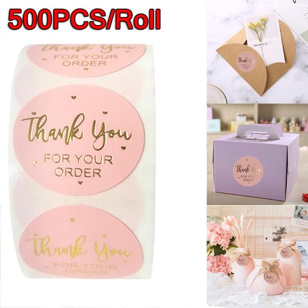 

gift wrap 500pcs/roll thank you for your order stickers label seals gold foil pink business birthday party favors labels