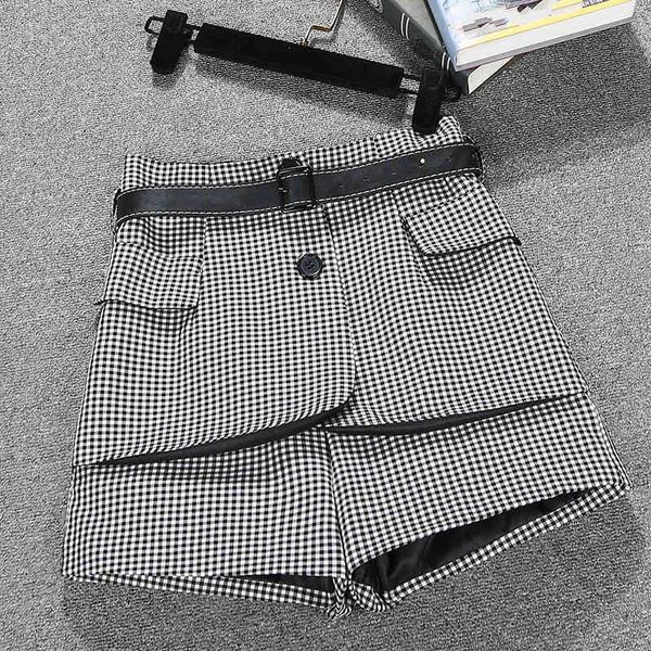 

high waist plaid shorts women fall/summer all-match slim wide leg western style a-shaped outer rc007 210525, White;black