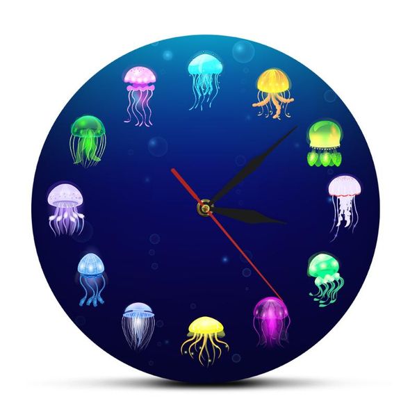

sea jellies decorative living room wall watch colorful printed jellyfish clock home decor marine animals nursery art clocks