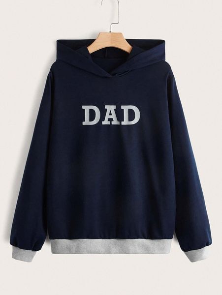 

men 1pc letter graphic contrast trim hoodie a8a6#, Black