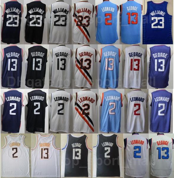 Herren Kawhi Leonard Trikot 2 Edition Earned City Basketball Paul George 13 Lou Williams 23 Schwarz Marineblau Weiß Home Hohe Qualität