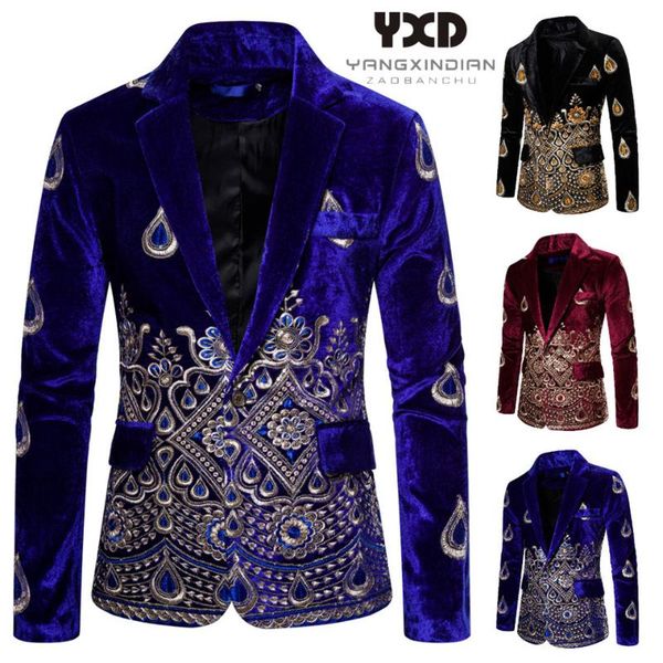 

velvet gold thread embroidered men blazers luxury baroque blazer masculino paisley flower wedding elegant suit mens stage jacket men's, White;black