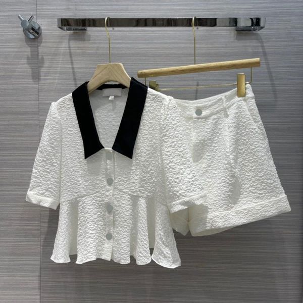 

women's tracksuits elegant white shorts set for women autumn 2021 black lapel pleated hem shirts with high waist lady, Gray